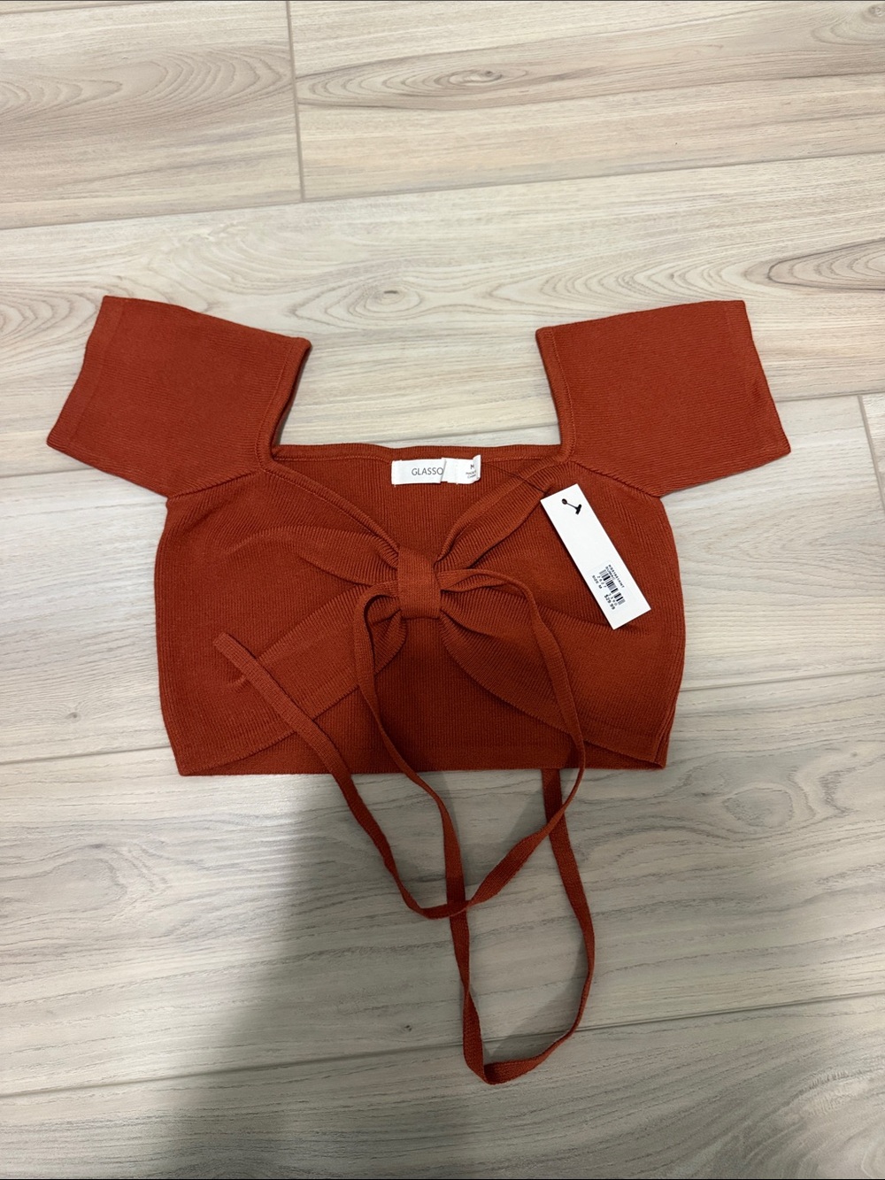 Glassons Rust Orange Tie-Front Cropped Knit Top